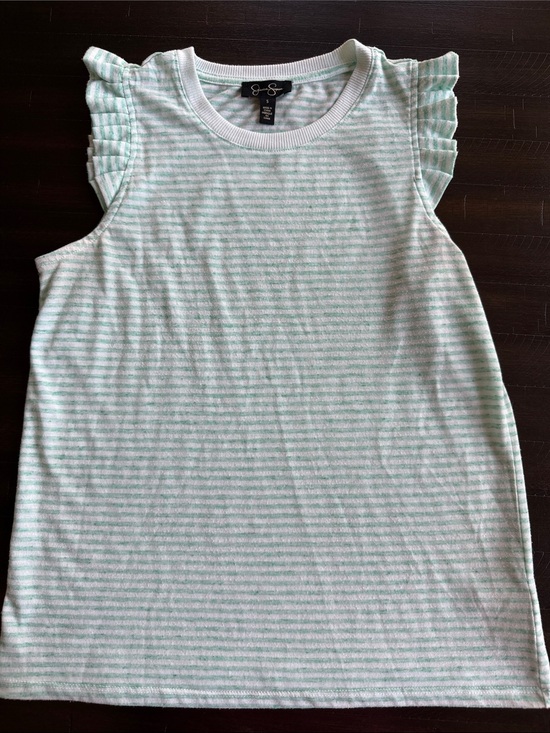 Jessica Simpson Tops - Jessica Simpson Mint & White Striped Ruffle Sleeve Tee